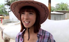 Euro cowgirl fingered in shavedpussy for cash
