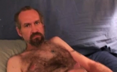 Hairy Mature Dude Wanks Off His Dick Until A Happy Climax