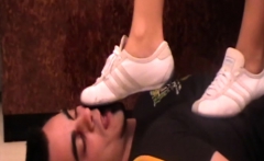 Fetish Brats trample slave with sneakers