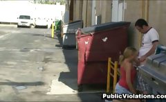 Dirty amateur slut sucks dick in alley