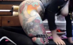 Wow! Tattoed girl double penetration machine fuck!