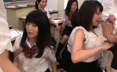 Japanese Schoolgirl Teases A Large Knob Making The Lad Cum