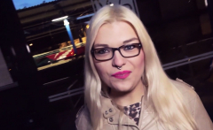 German chubby blonde teen with glasses public pick up