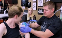 Nervous stepson gets a hot sex while on a tattoo session
