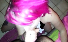 Pink Hair Sloppy Deepthroat Facefuck Cum All Over Her Face