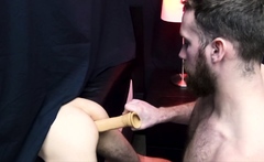 Hairy stud hammers willing twink raw through curtain