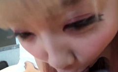Petite Asian gives a blowjob in POV