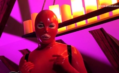 Shemale in Red Latex is Ready to Dominate You