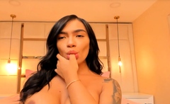 Curvey Latina sucks her toy in her bedroom