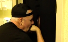 Greedy gloryhole DILF sucks BFs cock